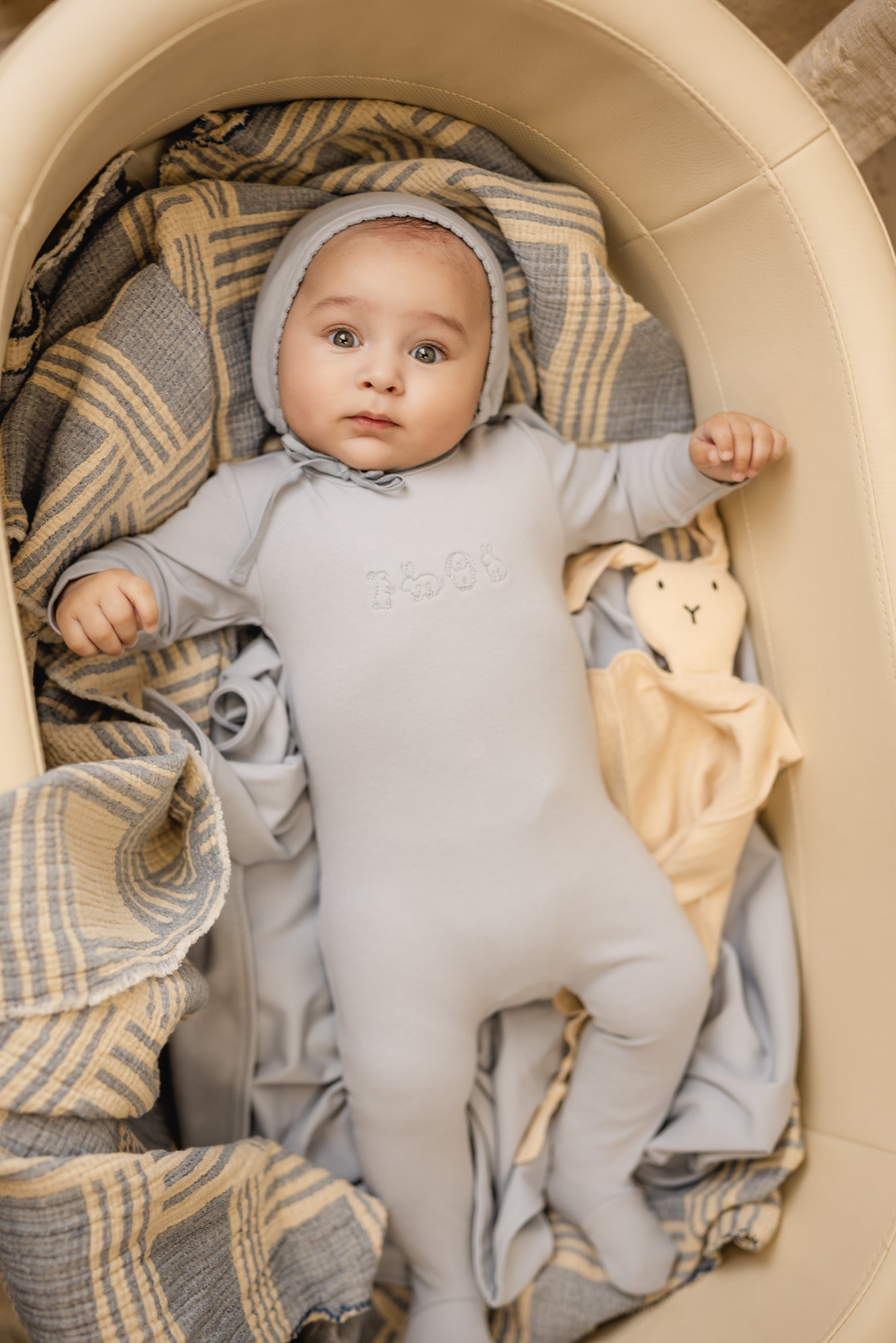 Blue Bunny Embroidery Footie