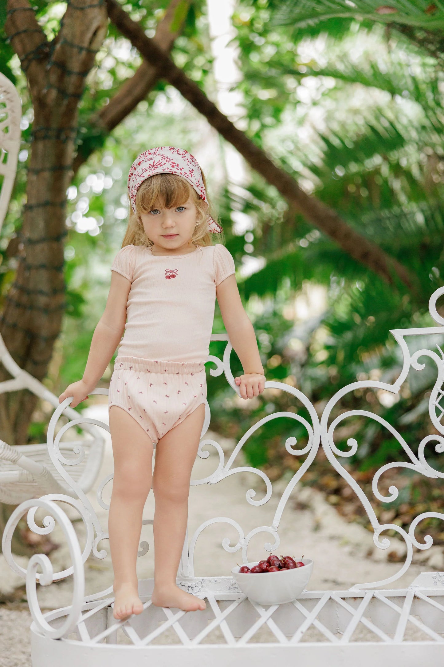 Pointelle Bow Print T Shirt + Bloomer