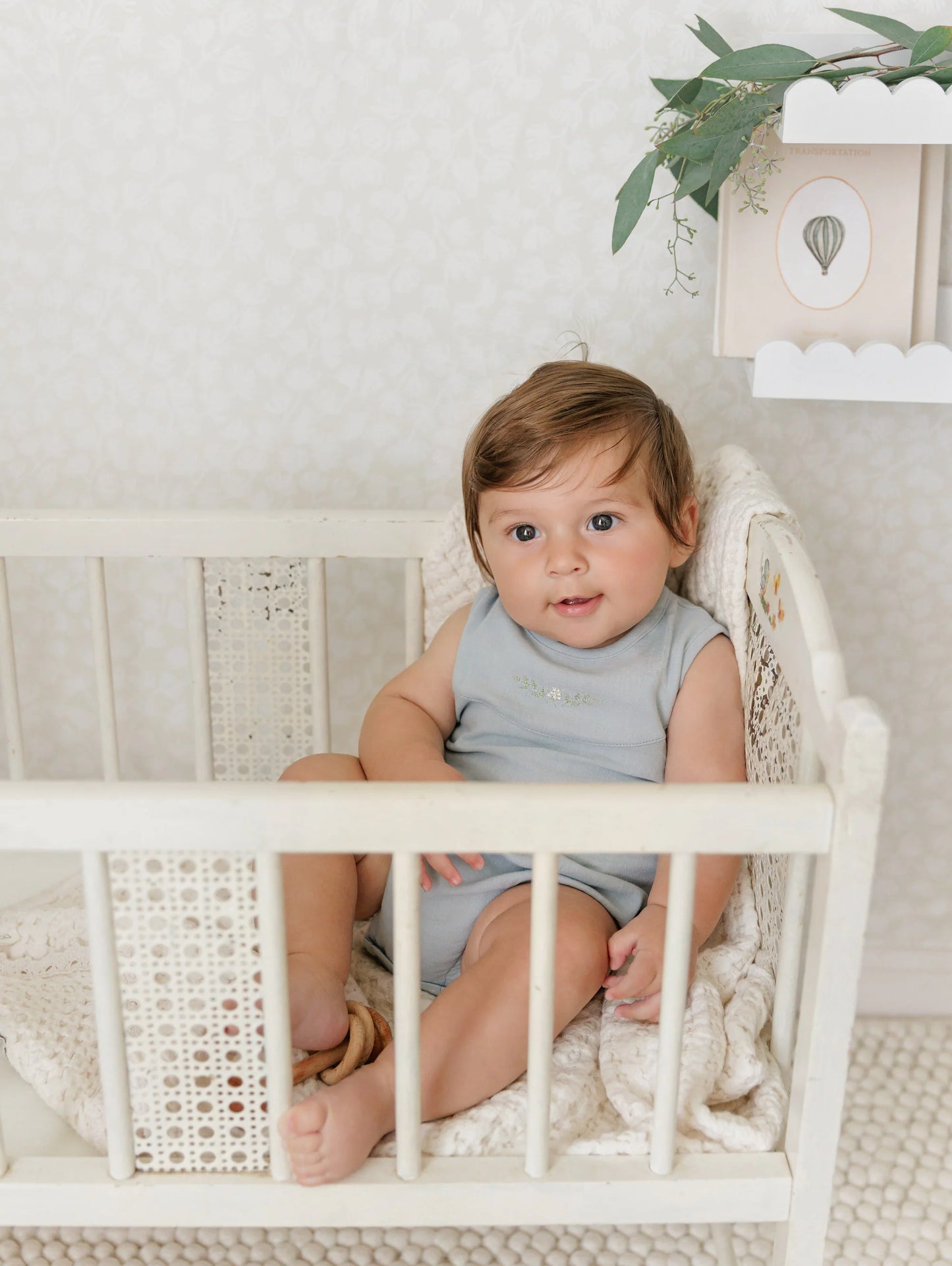 Linen Bloom Romper Blue