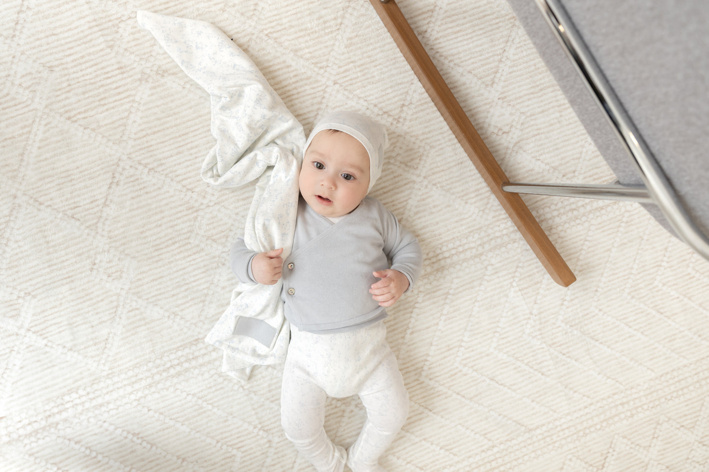 Birdcage Toile Cardigan and Footie- Dusty Blue