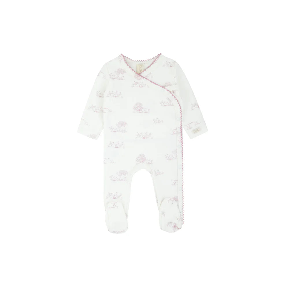 Toile pink footie