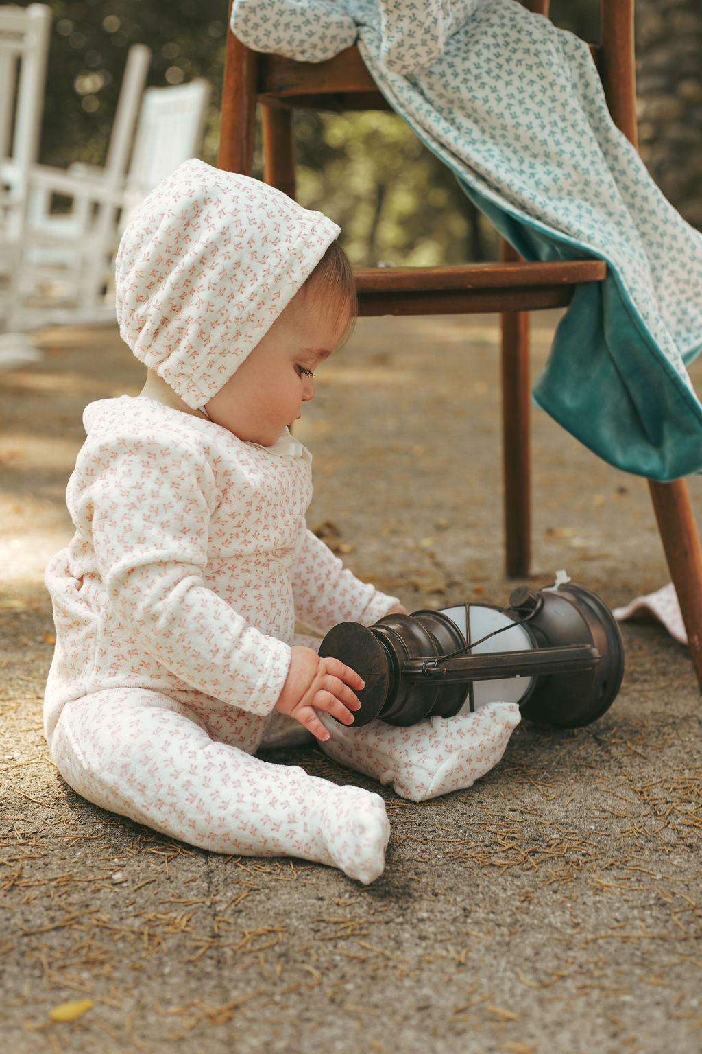 Leaf Print Velour Footie- Mauve