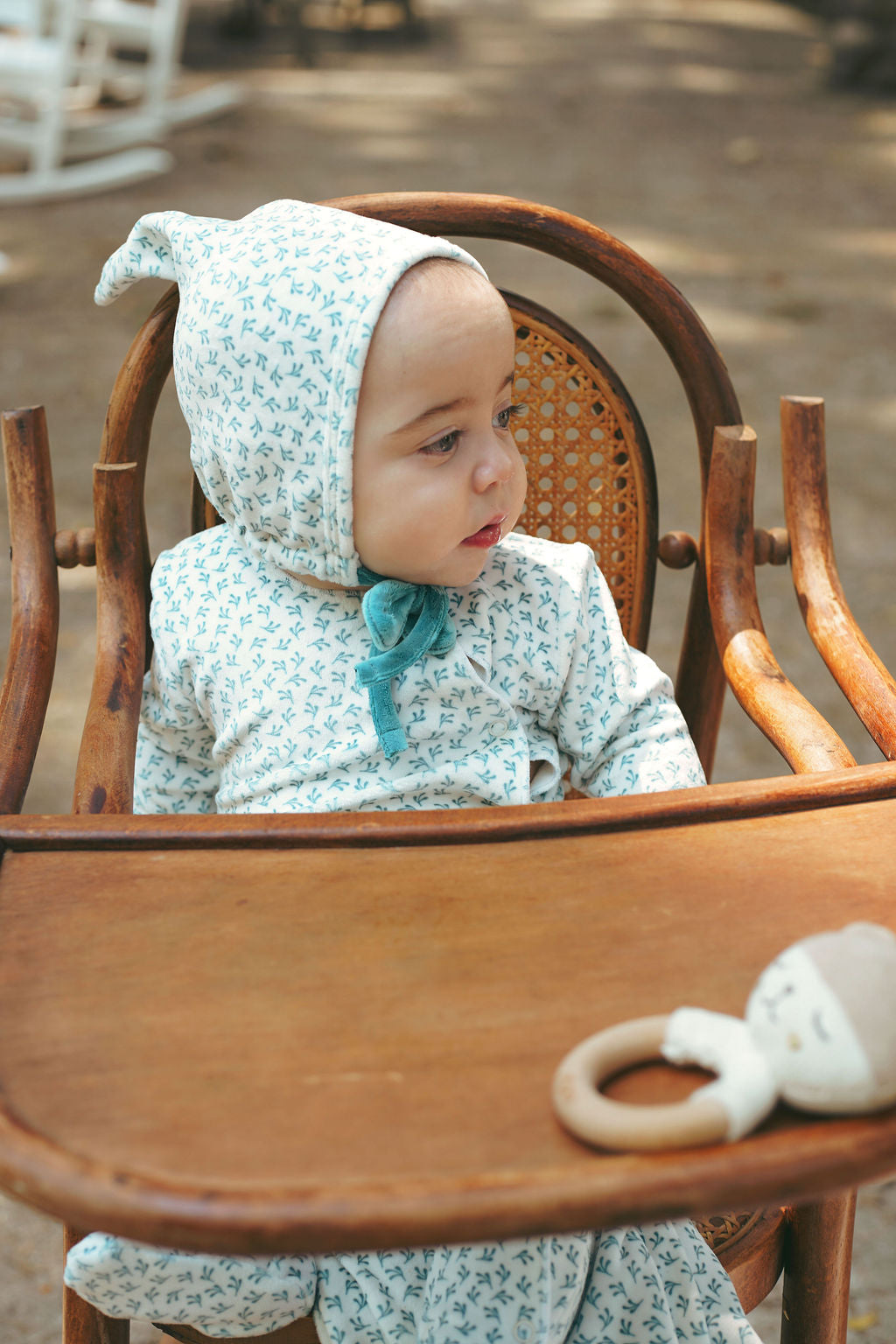 Leaf Print Velour Footie- Blue