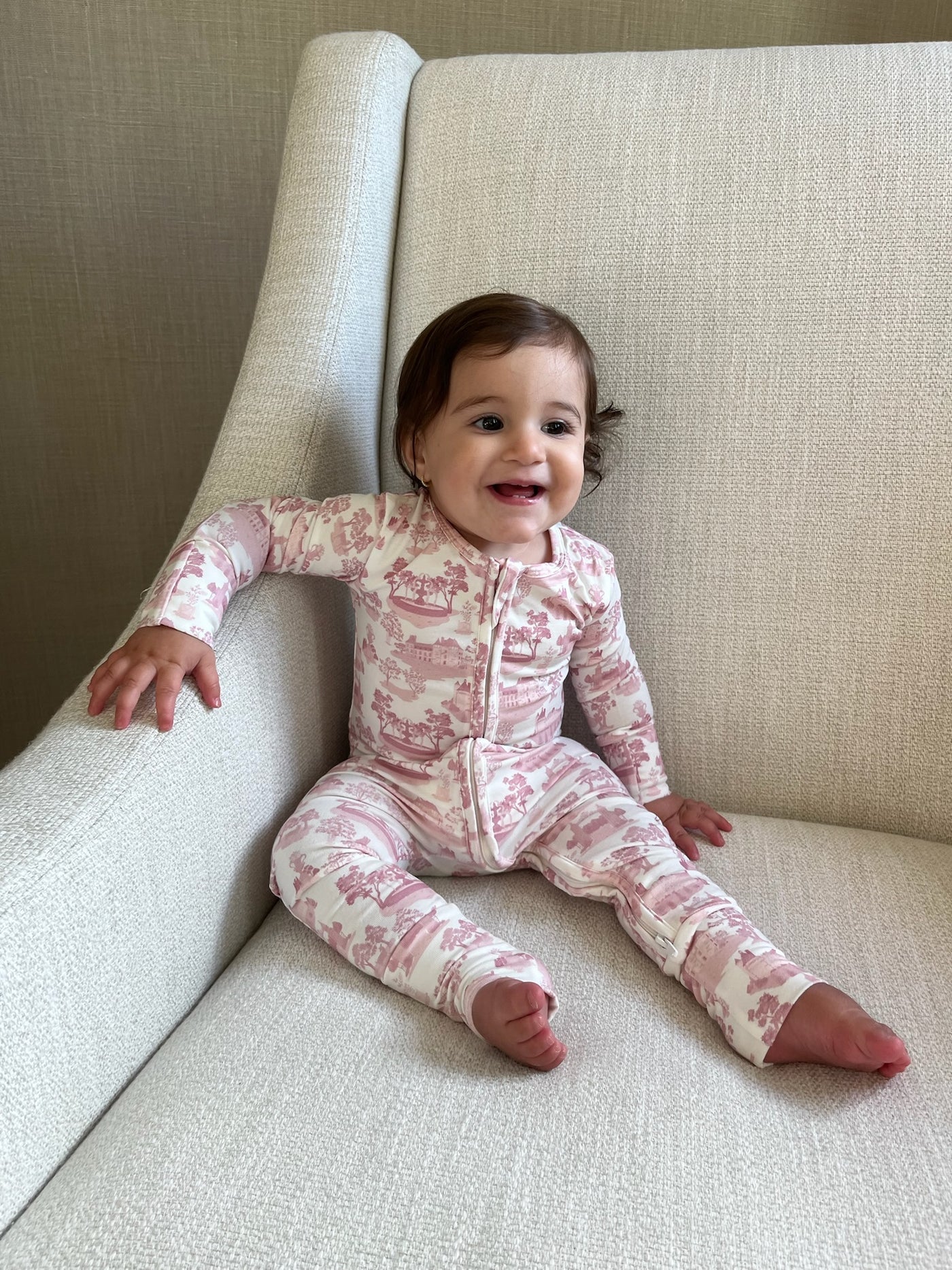 Mauve Toile De Jouy Bamboo Footie