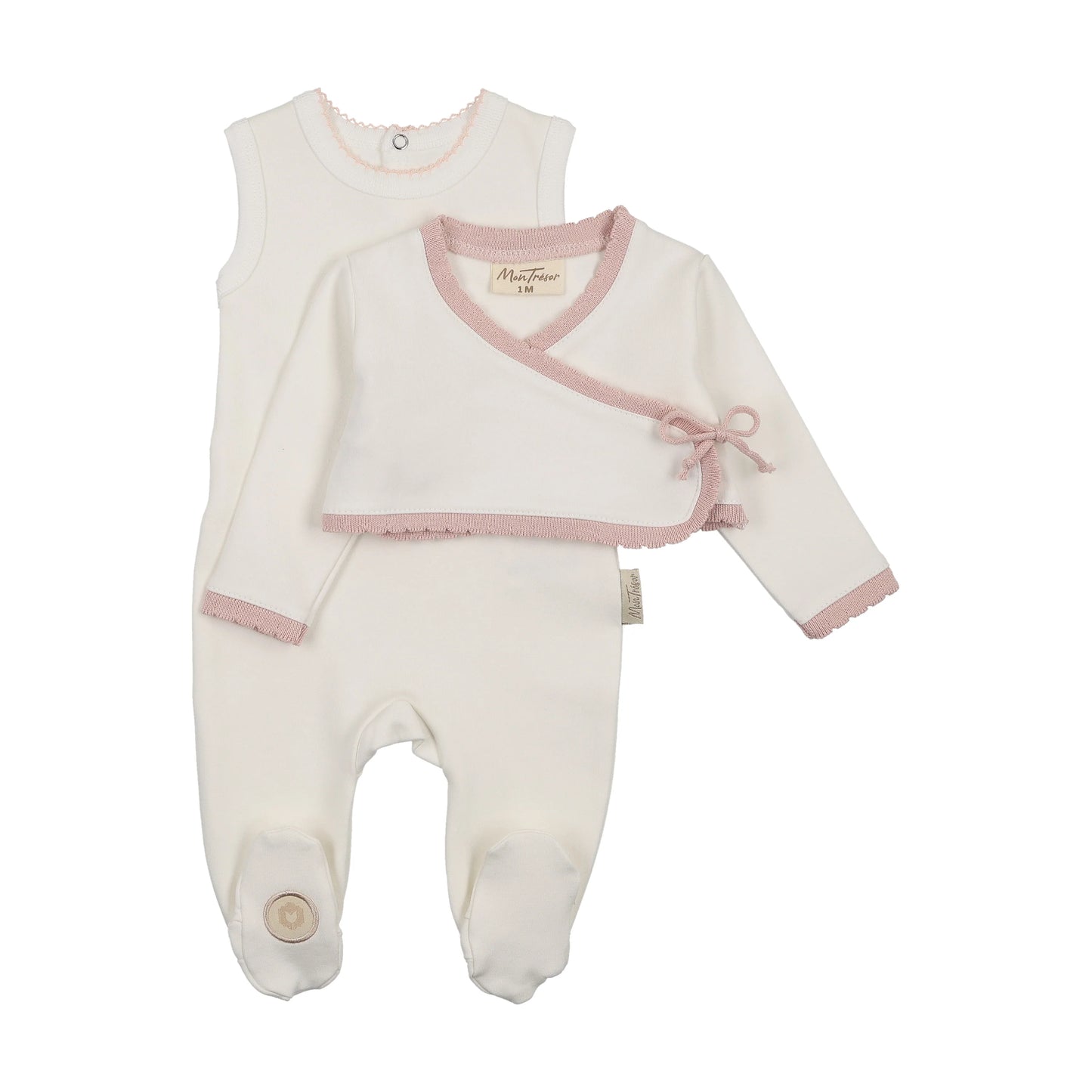 Scalloped Wrap Cardigan Footie Pink