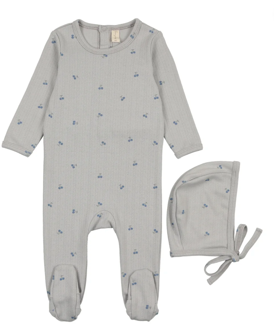 Printed Pointelle Layette Set Blue Cherry