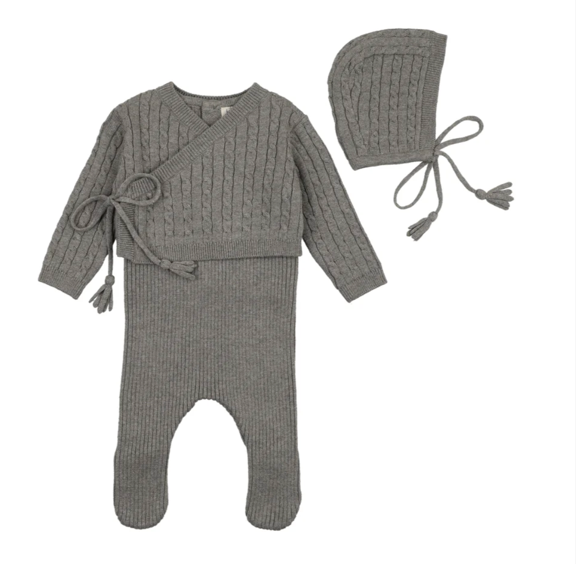 Soft Cable Knit Wrap Sweater Grey
