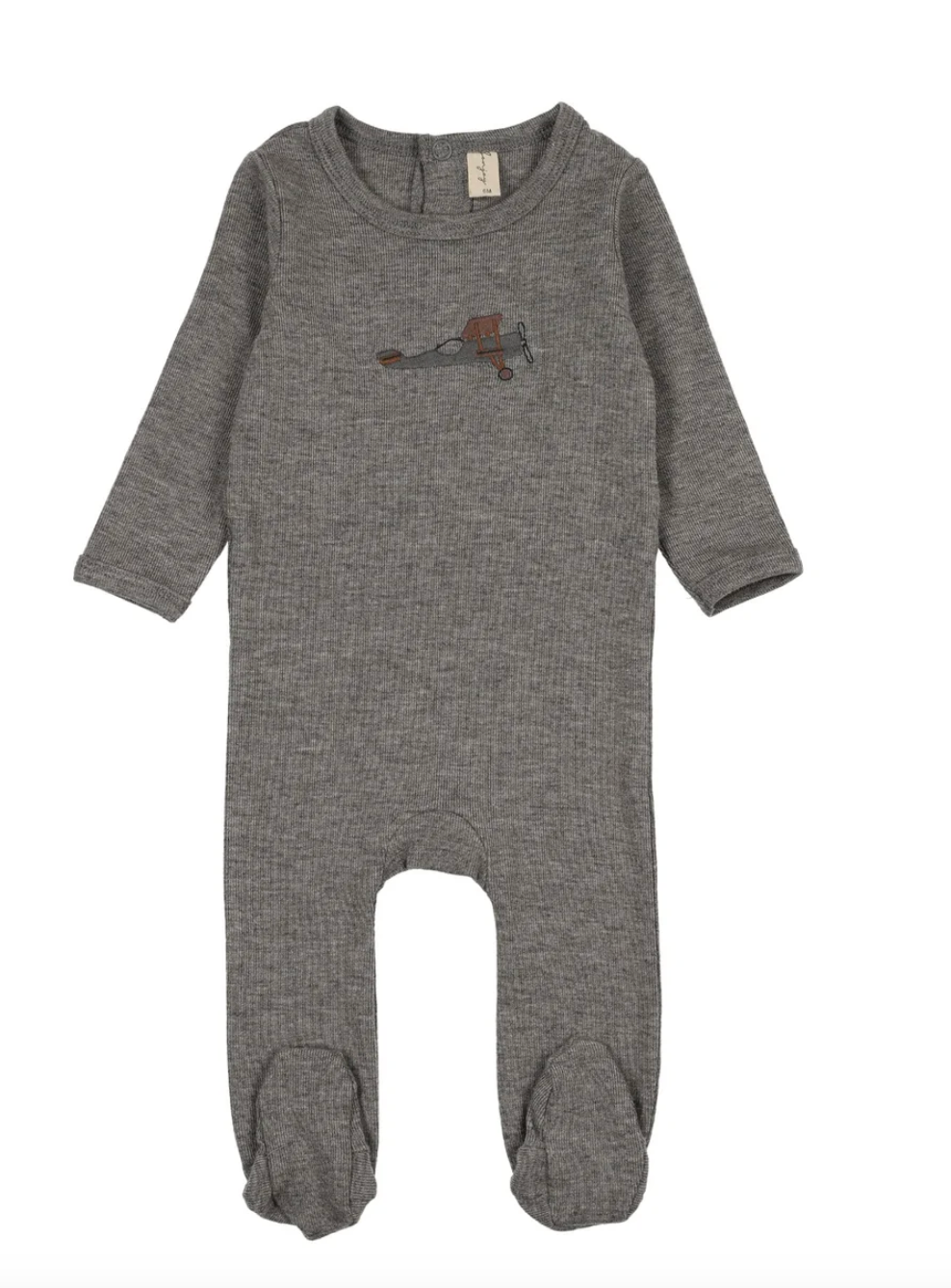 Embroidered Graphic Footie Airplane Footie Grey