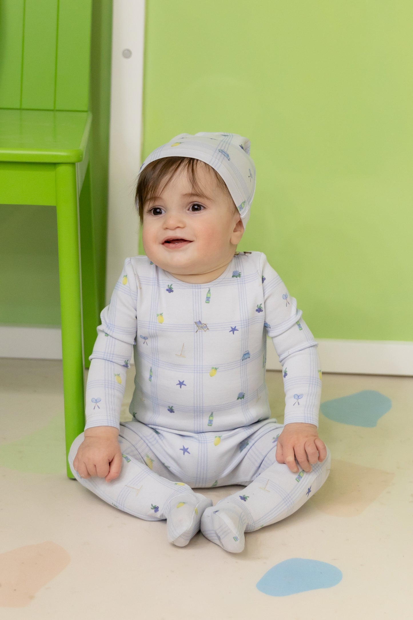 Summer Plaid Footie Crisp Blue