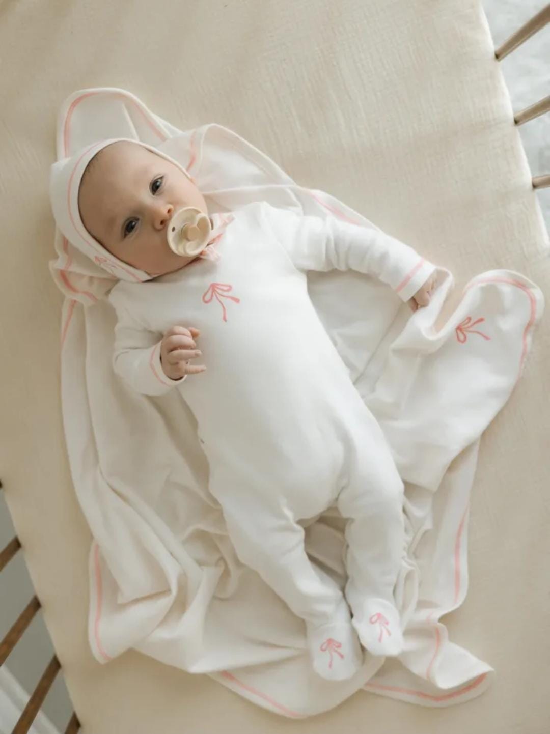Soft Mauve Bow Petal and Leaf Layette Set
