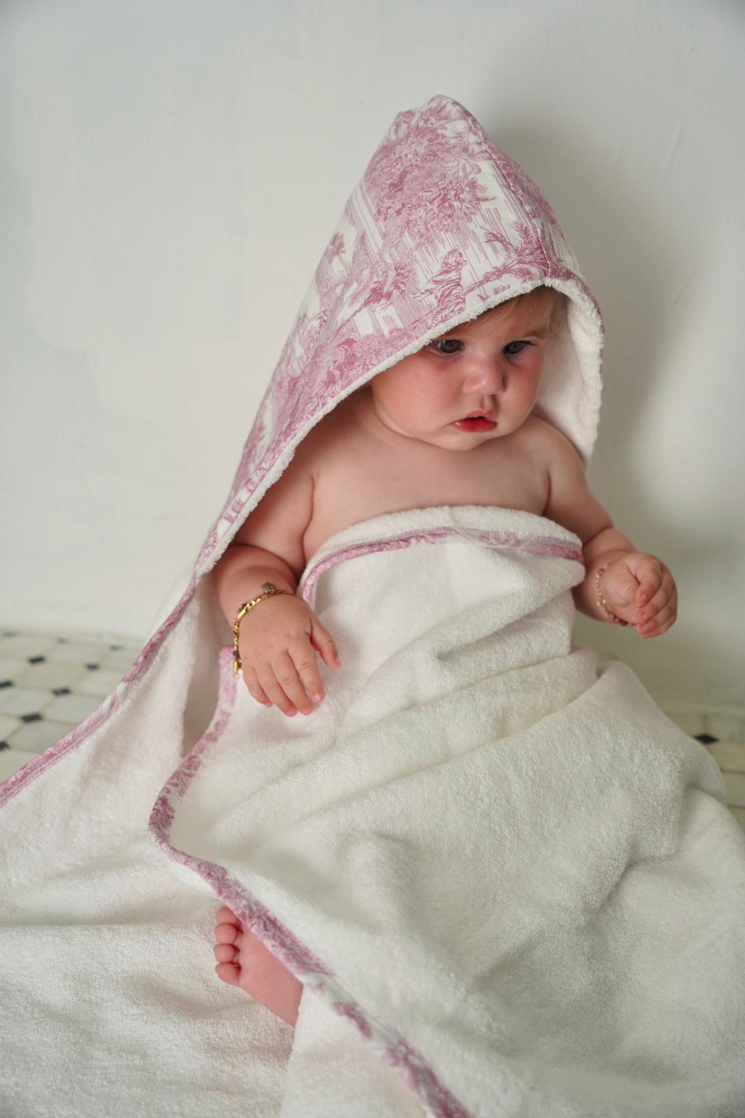 Pink Toile Hooded Bath Towel