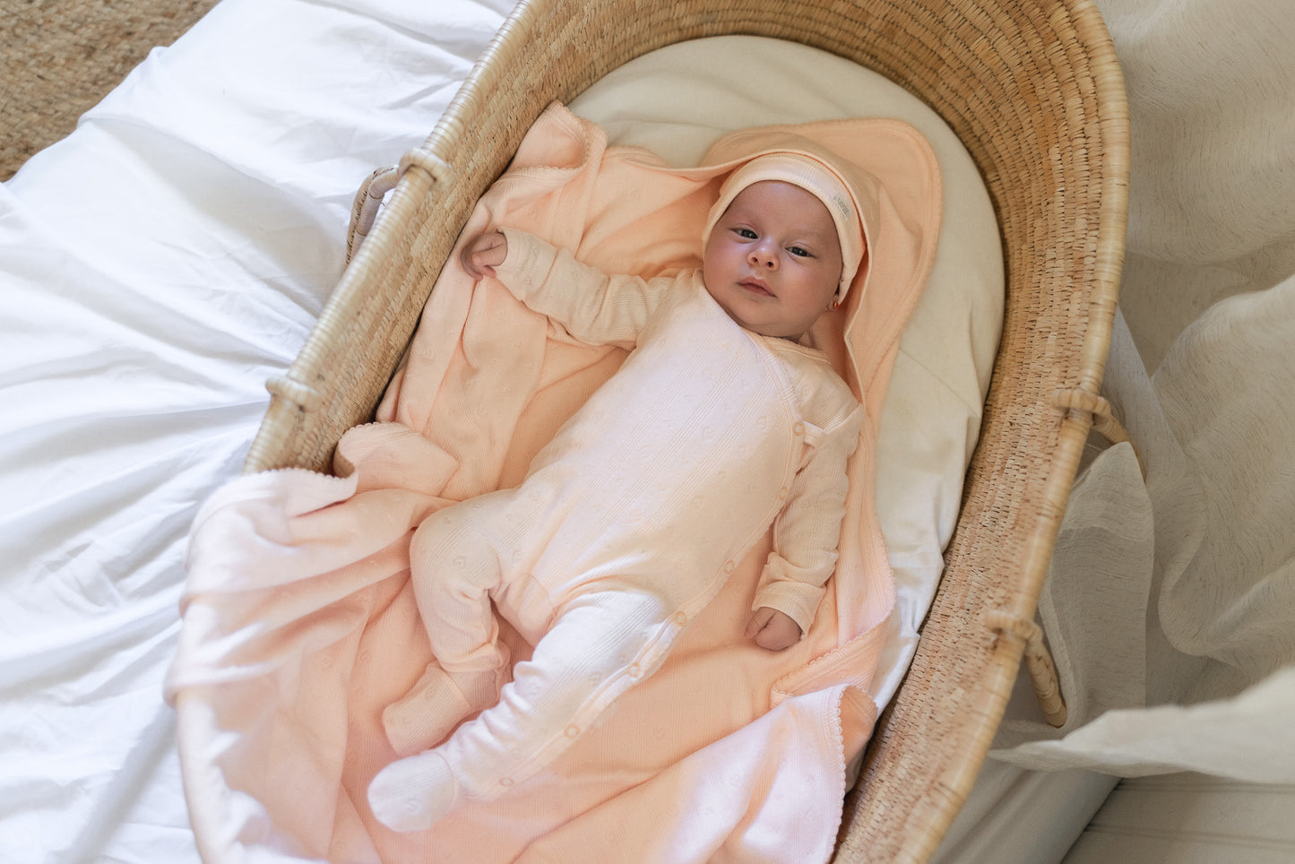 Pointelle Cotton Footie Pink