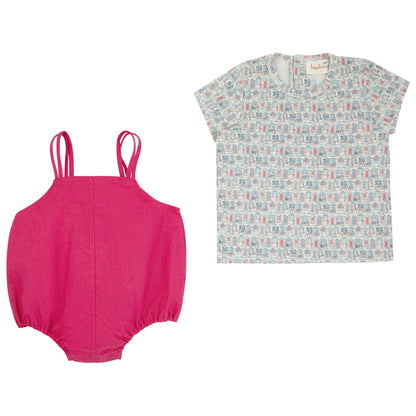 Hot Pink House Print Romper