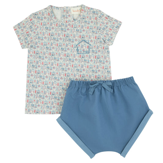 Blue House Print Short Set