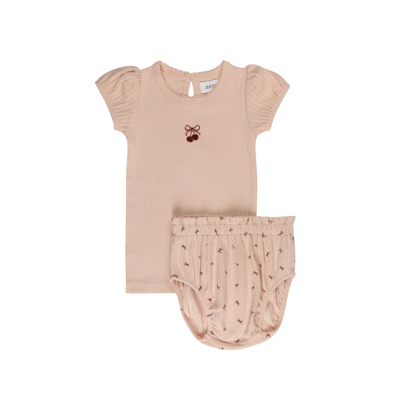 Pointelle Bow Print T Shirt + Bloomer