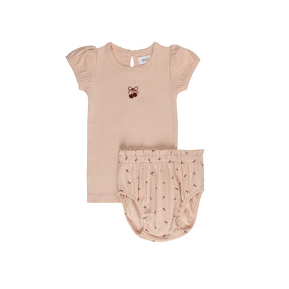 Pointelle Bow Print T Shirt + Bloomer