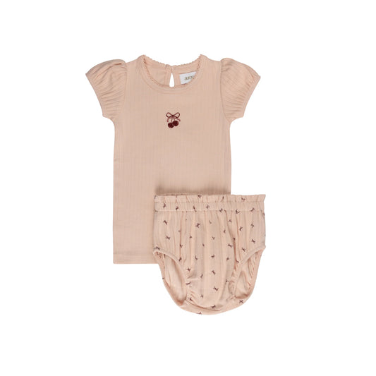 Pointelle Bow Print T Shirt + Bloomer