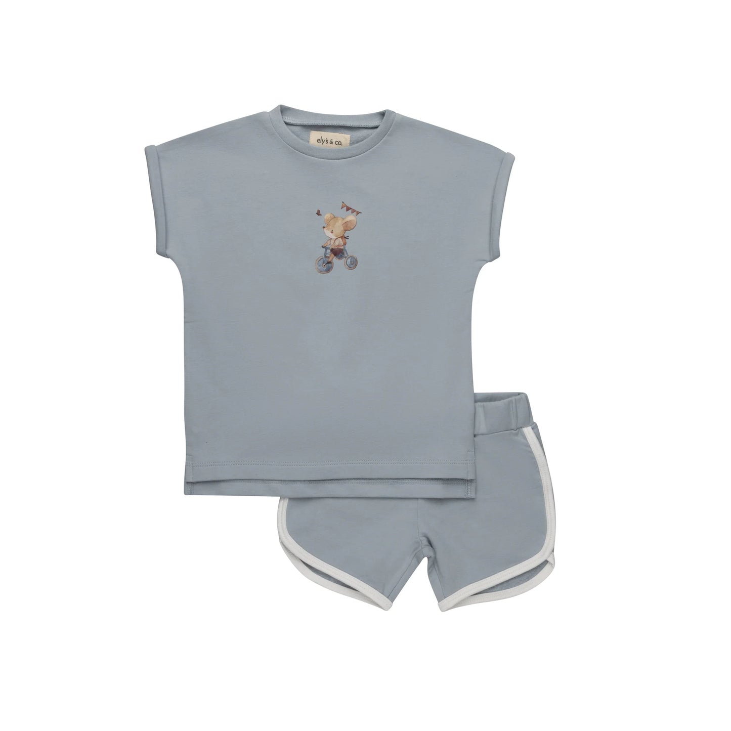 French Terry Mouse Blue Tshirt and Shorts
