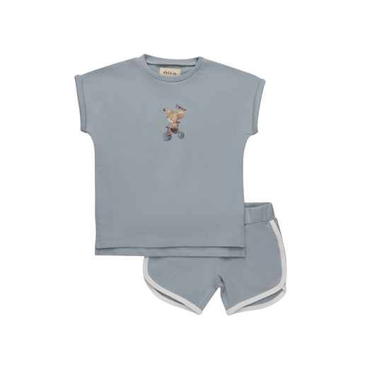 French Terry Mouse Blue Tshirt and Shorts