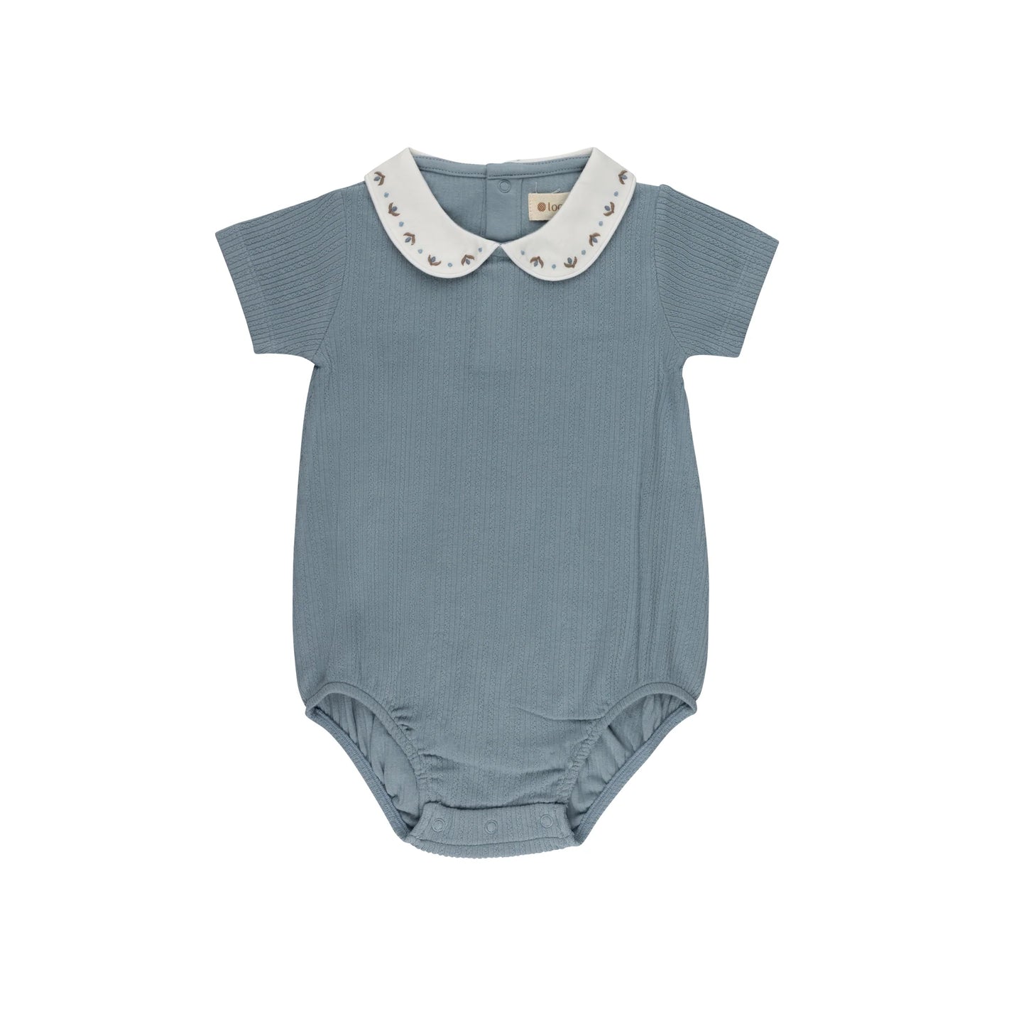 Embroidered Trim Romper Blue