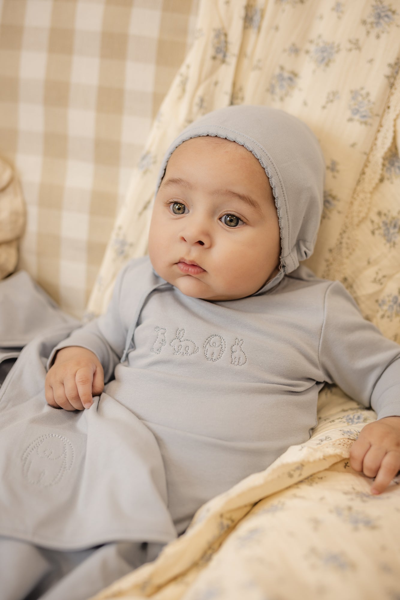 Blue Bunny Embroidery Footie