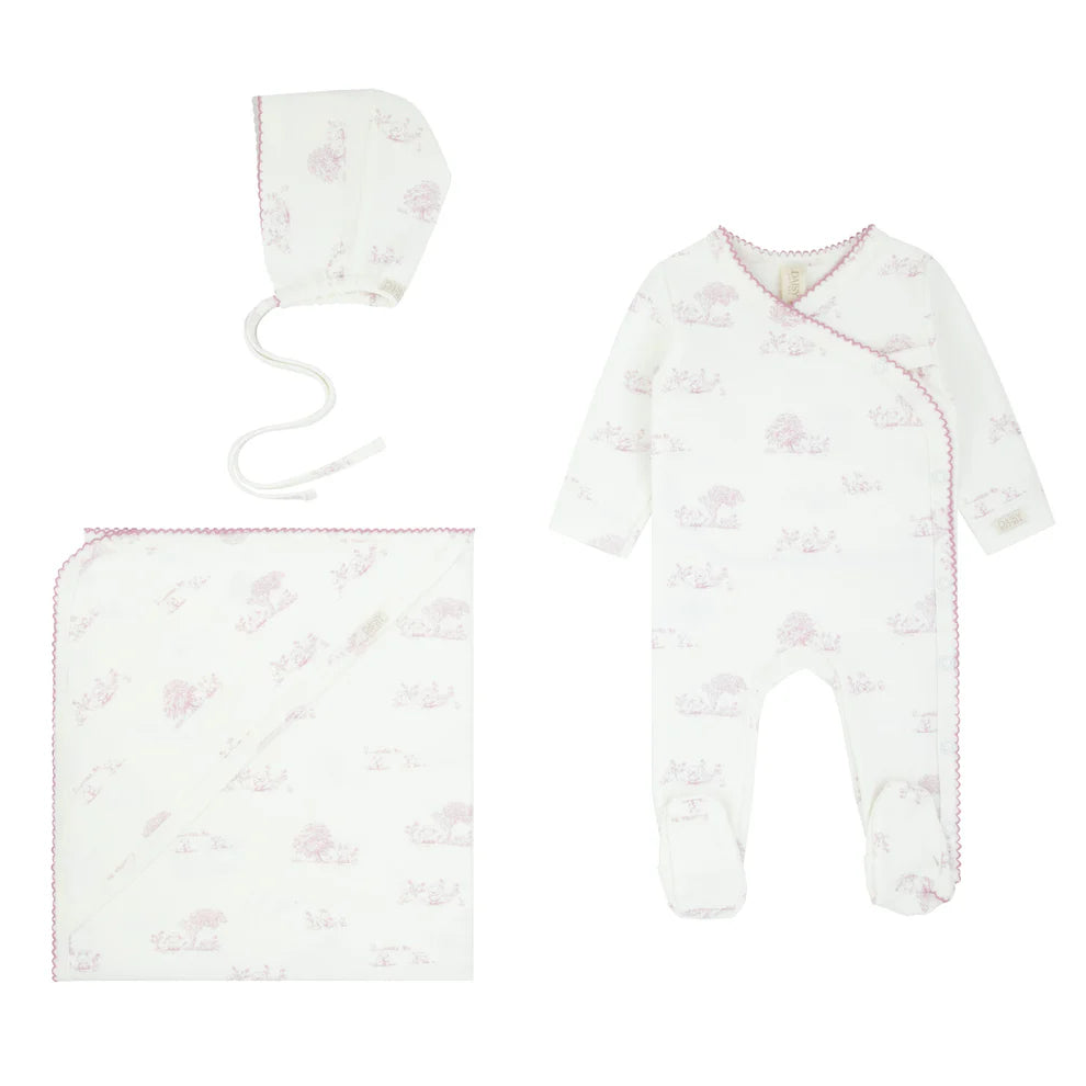Toile pink layette set