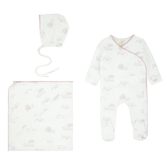 Toile pink layette set