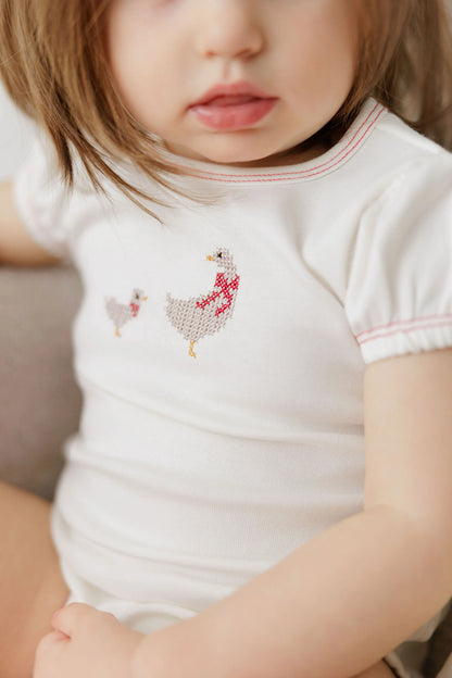 Cross Stitch Ducking Pink Romper
