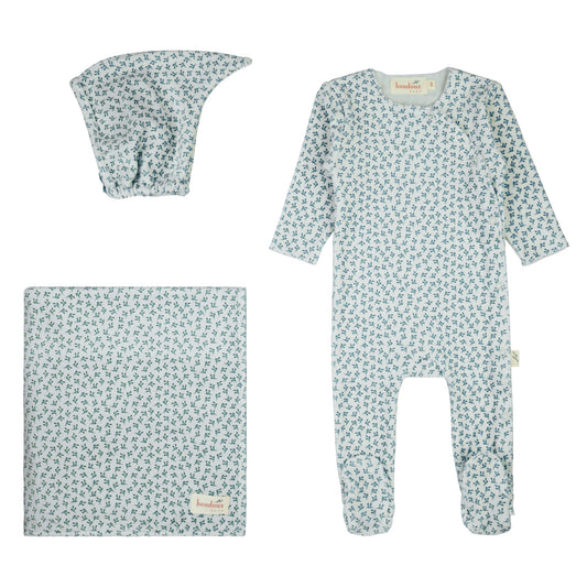 Leaf Print Velour Set- Blue