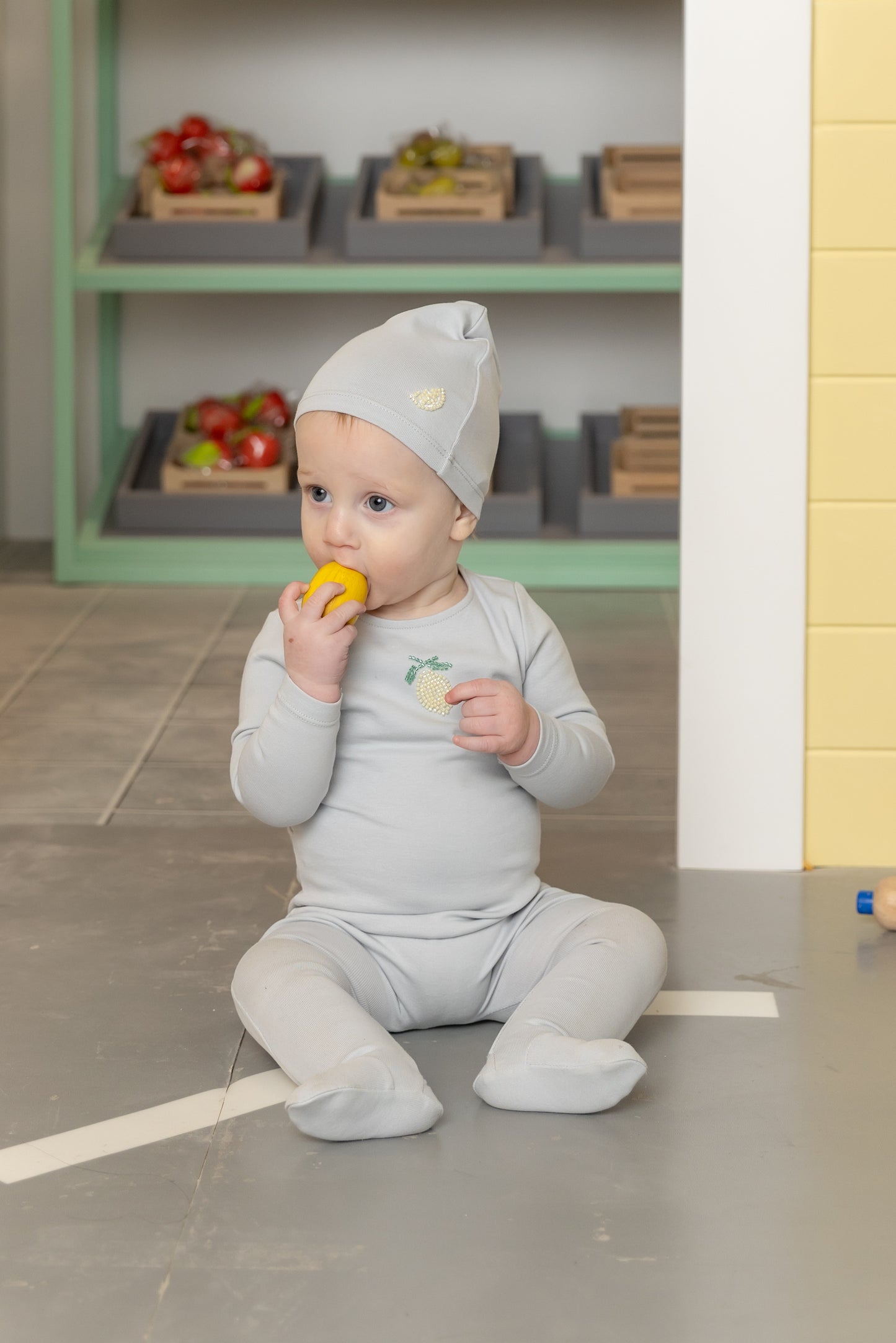 Bead Applique Footie Lemon