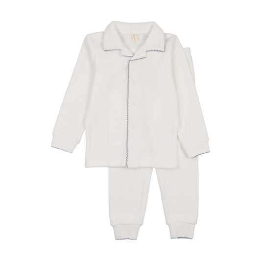 Velour Scalloped Collar Grandpa PJs- blue