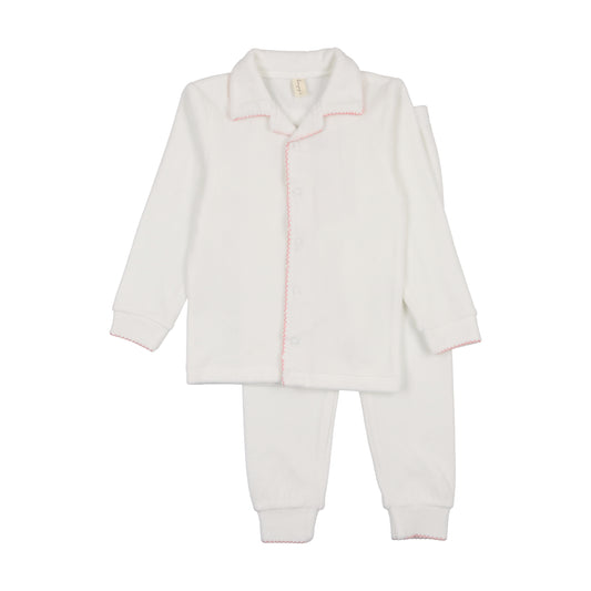 Velour Scalloped Collar Grandpa PJs- pink