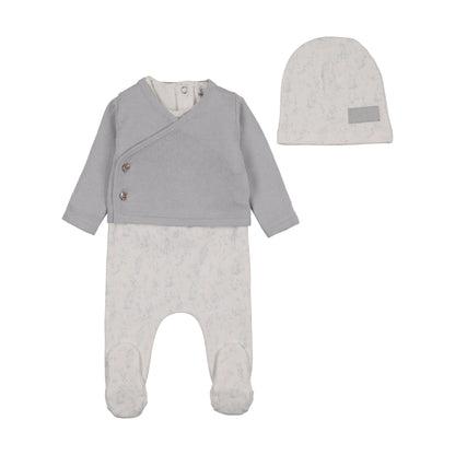 Birdcage Toile Cardigan and Footie- Dusty Blue