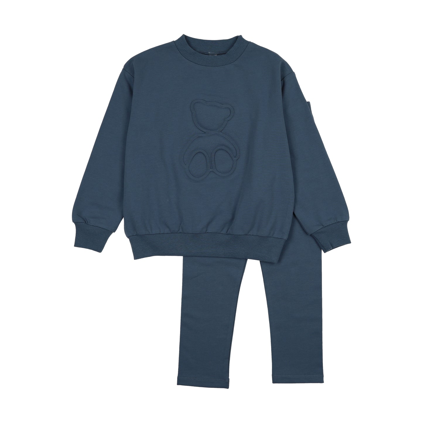 Embossed Teddy Sweatshirt Set Denim