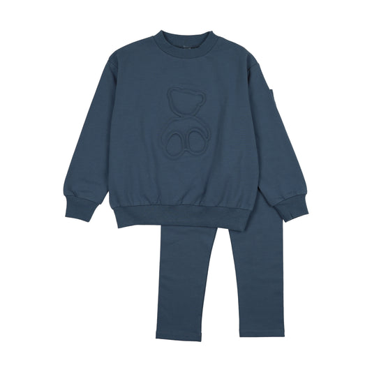 Embossed Teddy Sweatshirt Set Denim