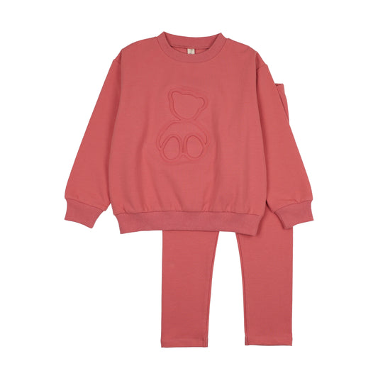 Embossed Teddy Sweatshirt Set Coral