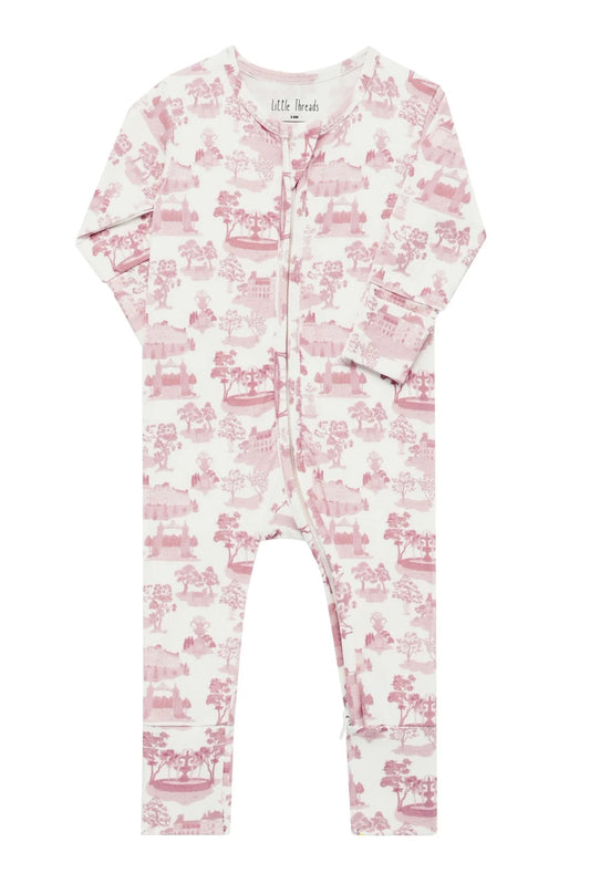 Mauve Toile De Jouy Bamboo Footie