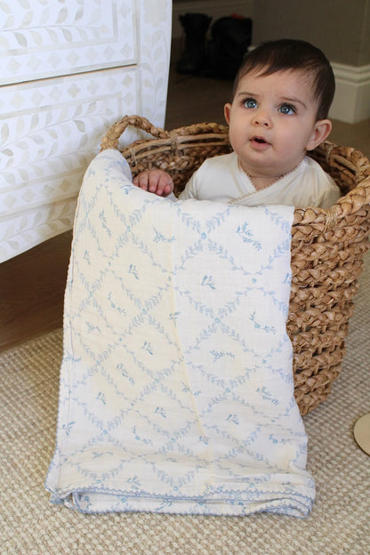 Blue Lattice Muslin Blanket