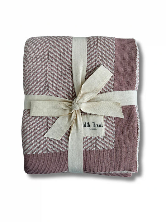 Rose Herringbone Knit Blanket