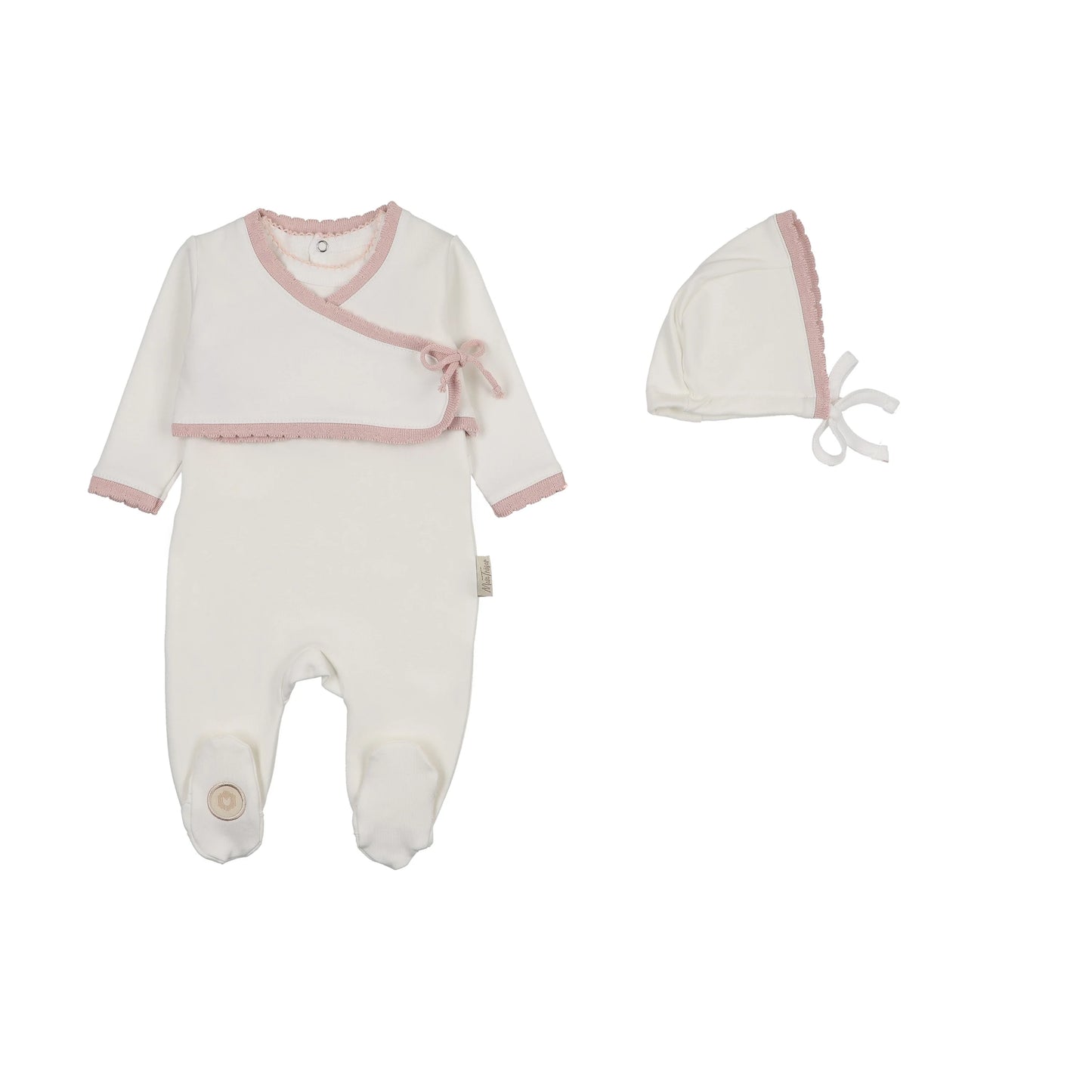 Scalloped Wrap Cardigan Footie Pink
