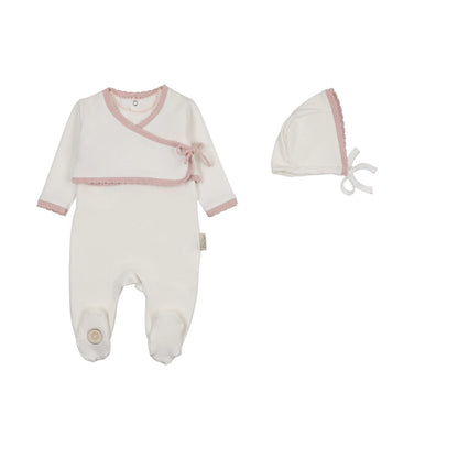 Scalloped Wrap Cardigan Footie Pink