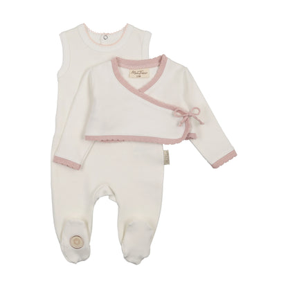 Scalloped Wrap Cardigan Footie Pink