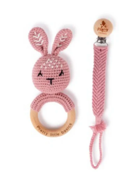 Crochet Rattle and Paci Pink