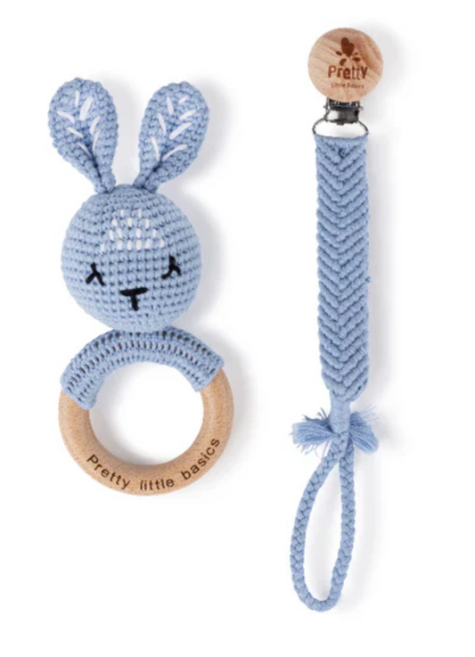 Crochet Rattle and Paci Blue