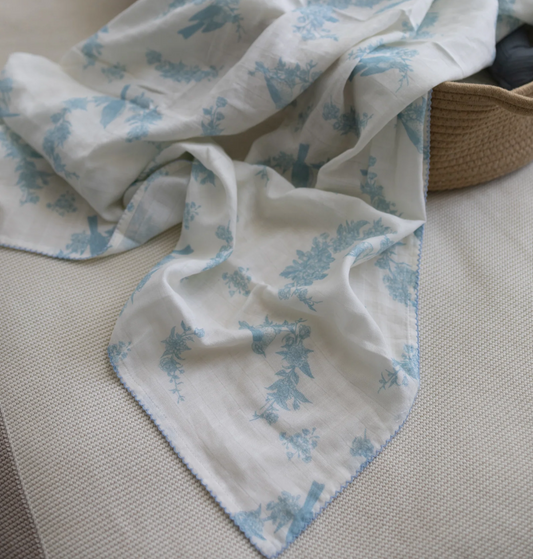 Little Blue Bird Muslin Blanket