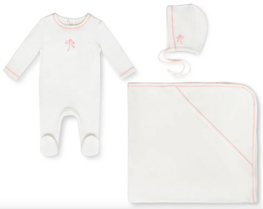 Soft Mauve Bow Petal and Leaf Layette Set