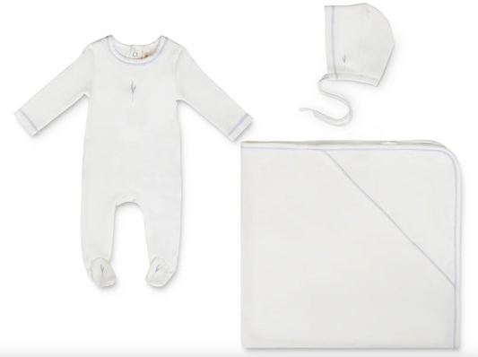 Blue Wildflower Petal and Leaf Layette Set