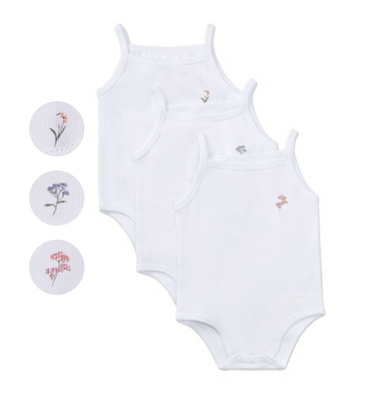 Ribbed Floral Bouquet Girls Bodysuit 3 pack