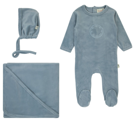 Bow Velour Set- Blue