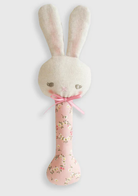 Baby Bunny Stick Rattle Posy Heart